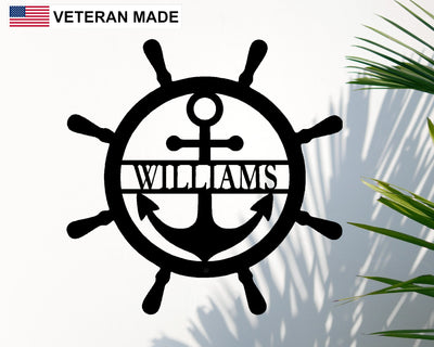 Ship Wheel Anchor Metal Sign with Name
