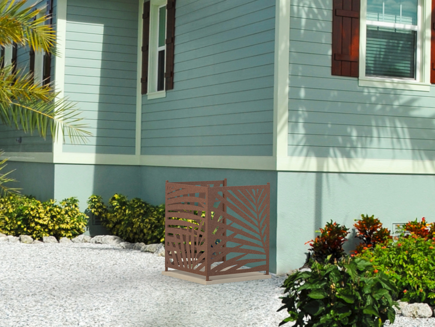 Palm Leaves Design AC Unit Cover - Multiple Sizes - Madison Iron and Wood