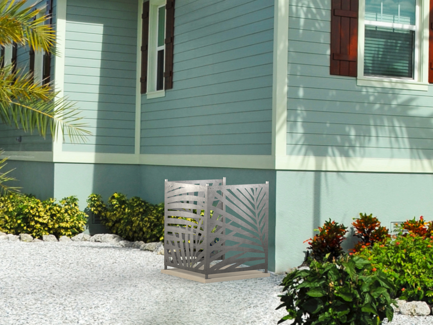 Palm Leaves Design AC Unit Cover - Multiple Sizes - Madison Iron and Wood