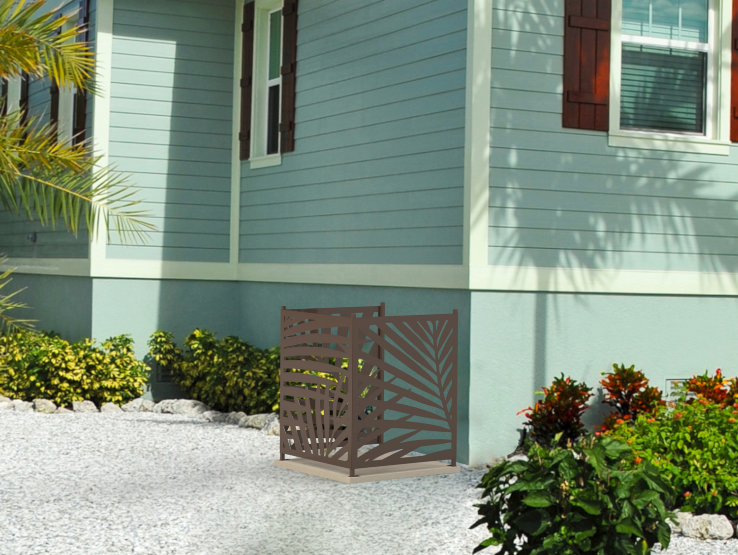 Palm Leaves Design AC Unit Cover - Multiple Sizes - Madison Iron and Wood