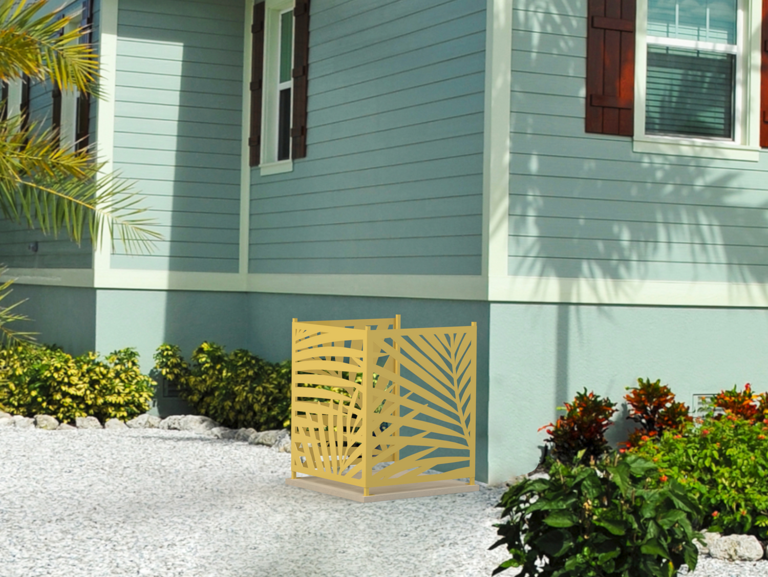 Palm Leaves Design AC Unit Cover - Multiple Sizes - Madison Iron and Wood