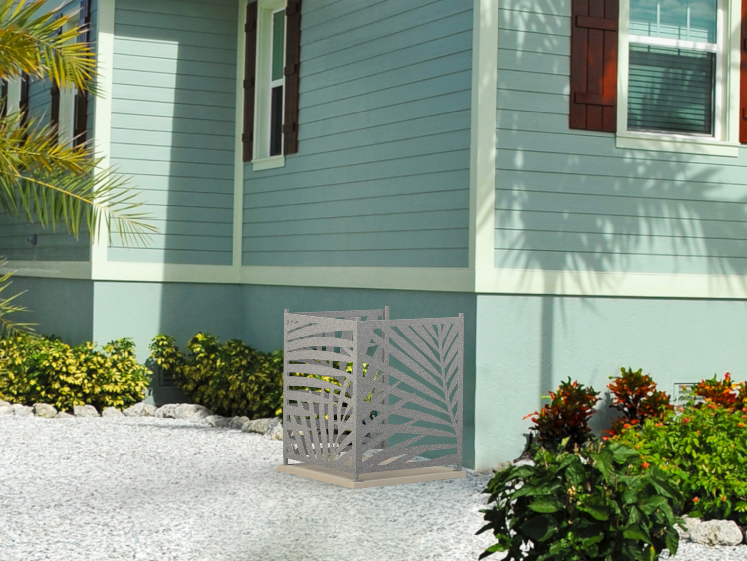 Palm Leaves Design AC Unit Cover - Multiple Sizes - Madison Iron and Wood