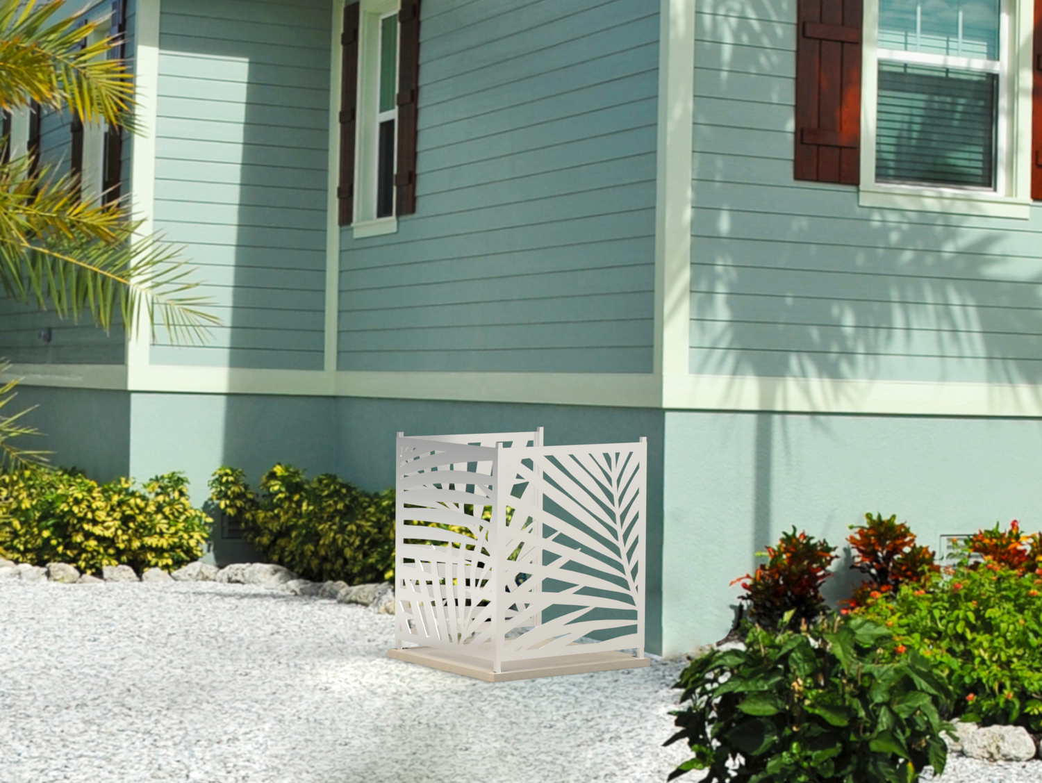 Palm Leaves Design AC Unit Cover - Multiple Sizes - Madison Iron and Wood