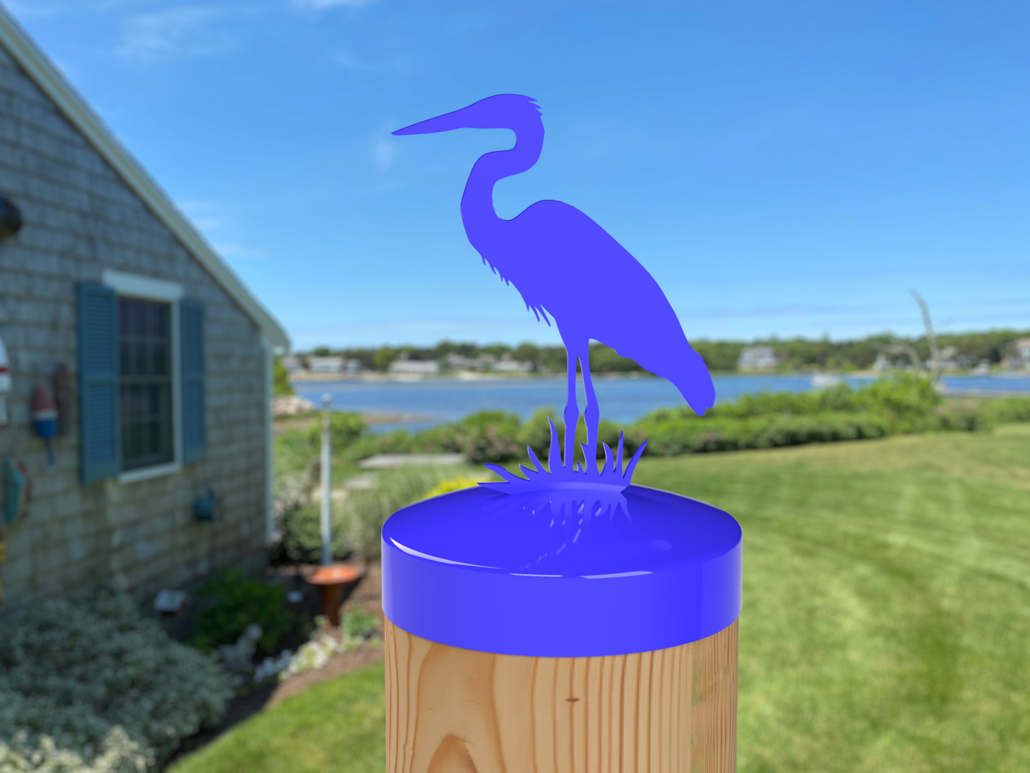 Blue Heron, Round Post Cap (4x4 Round Post Size) - Madison Iron and Wood