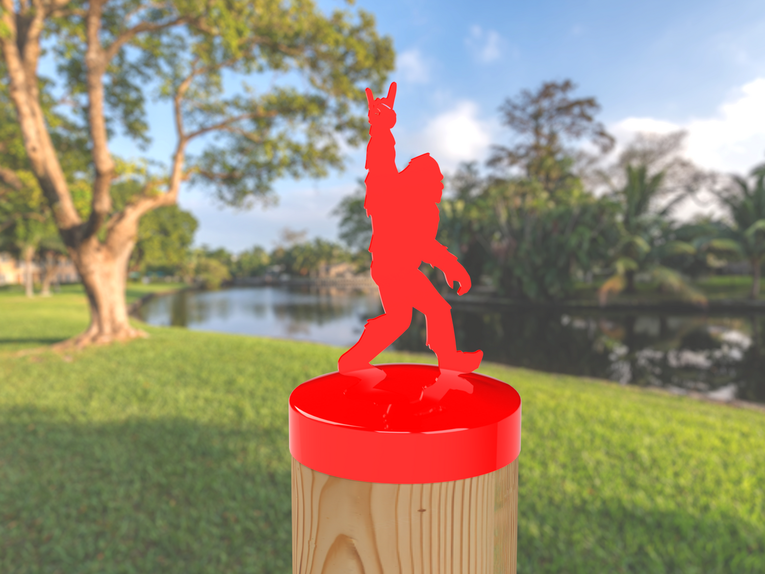 Bigfoot Rock and Roll Sign, Round Post Cap (4x4 Round Post Size) - Madison Iron and Wood