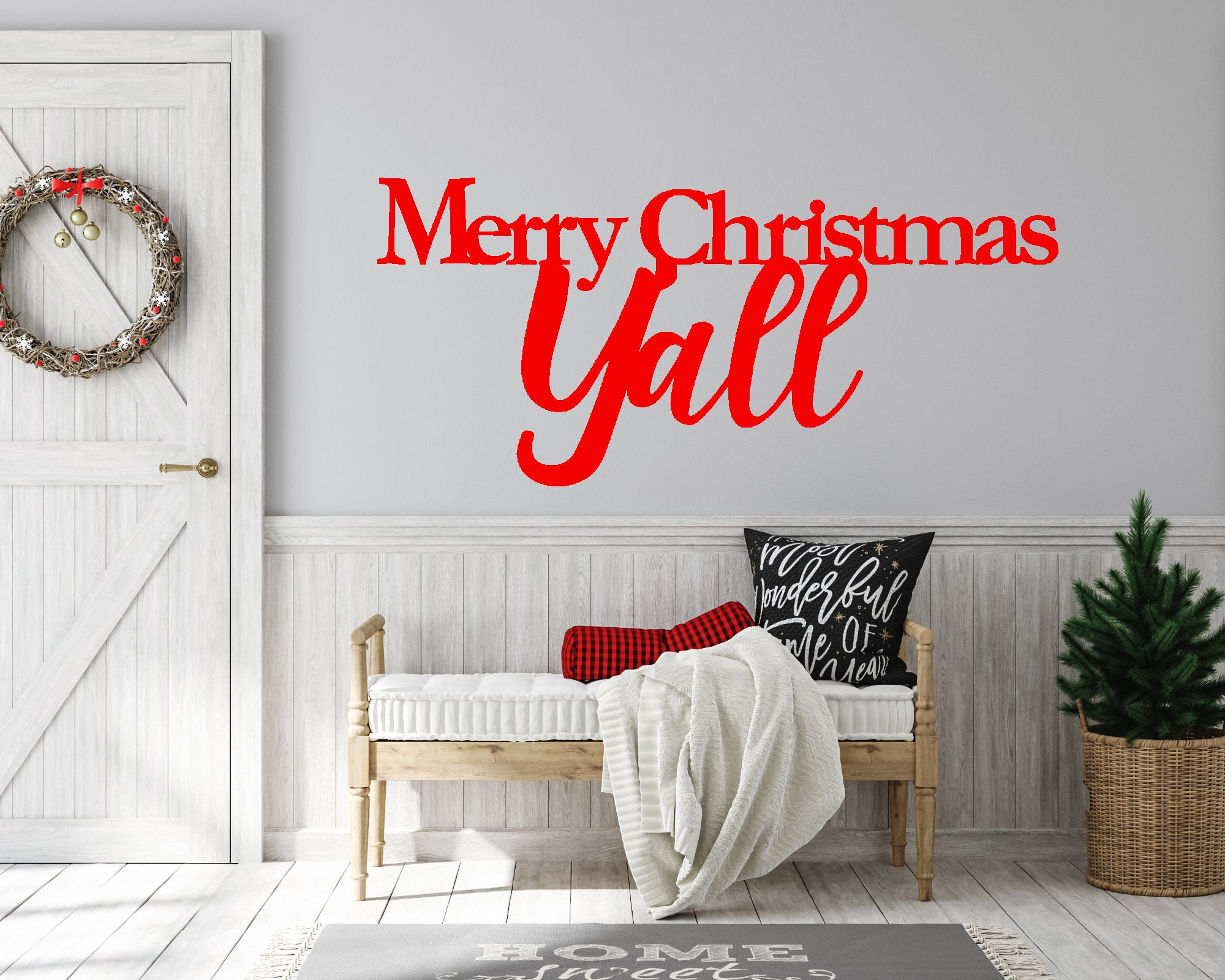 Merry Christmas Y'all Metal Word Sign, Merry Christmas Y'all Wall