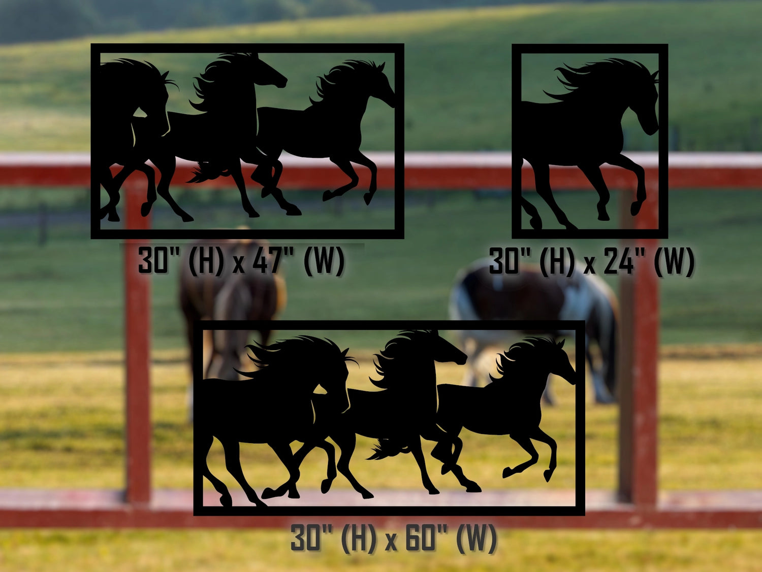 80"x30" - Horses Running Fence/Gate Panel Insert - Madison Iron and Wood