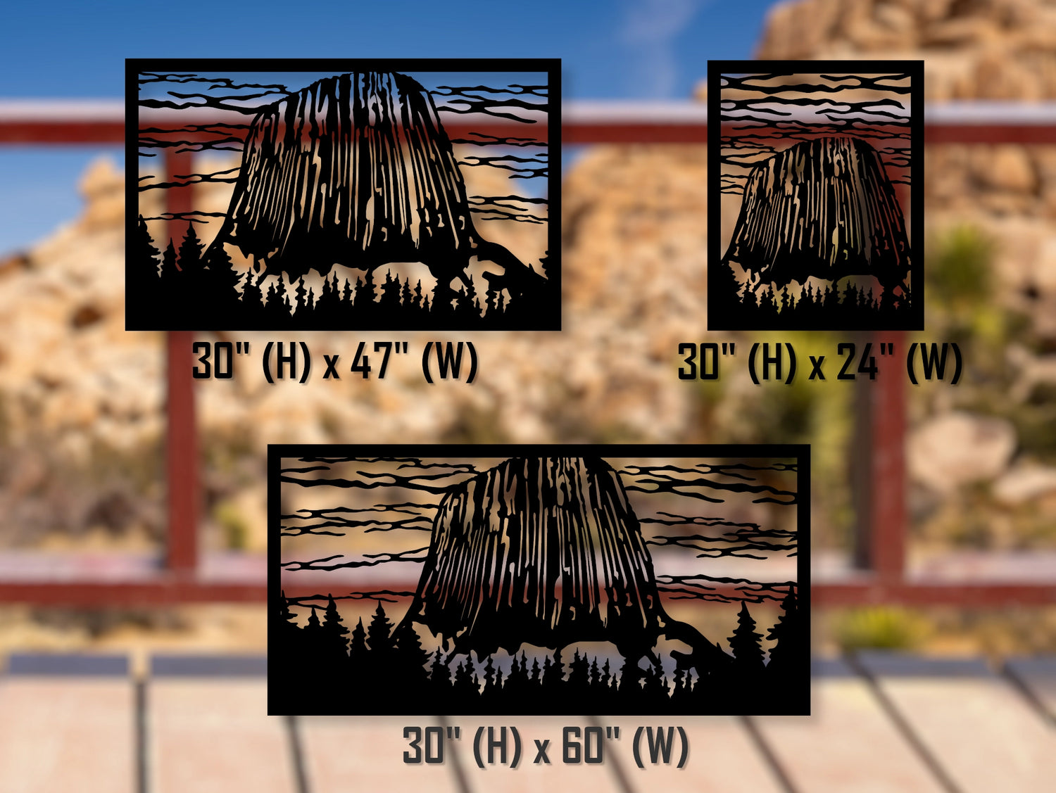 80"x30" - Devils Tower National Monument Fence/Gate Panel Insert - Madison Iron and Wood