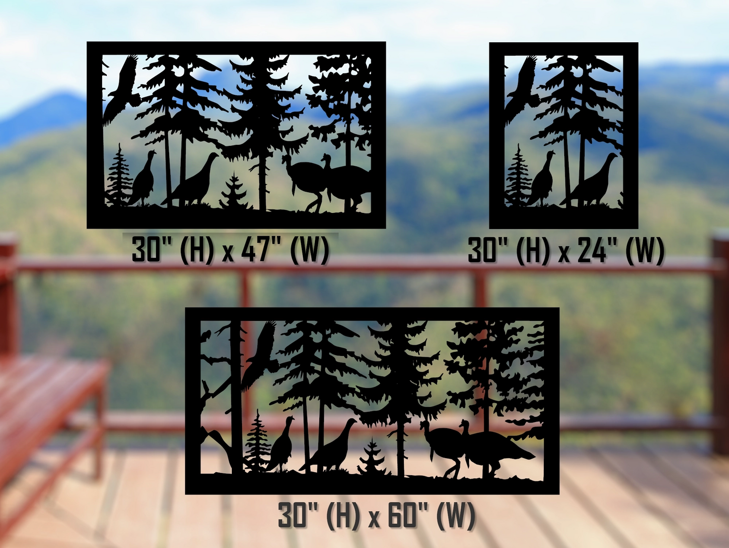 80"x30" - Turkey Scene Fence/Gate Panel Insert - Madison Iron and Wood