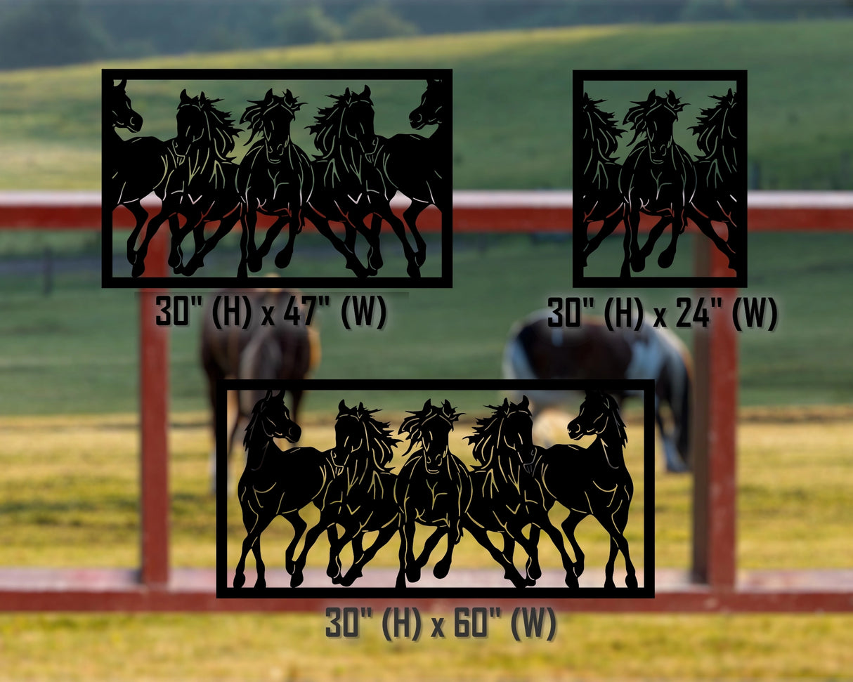 80"x30" - Horses Trotting Fence/Gate Panel Insert - Madison Iron and Wood