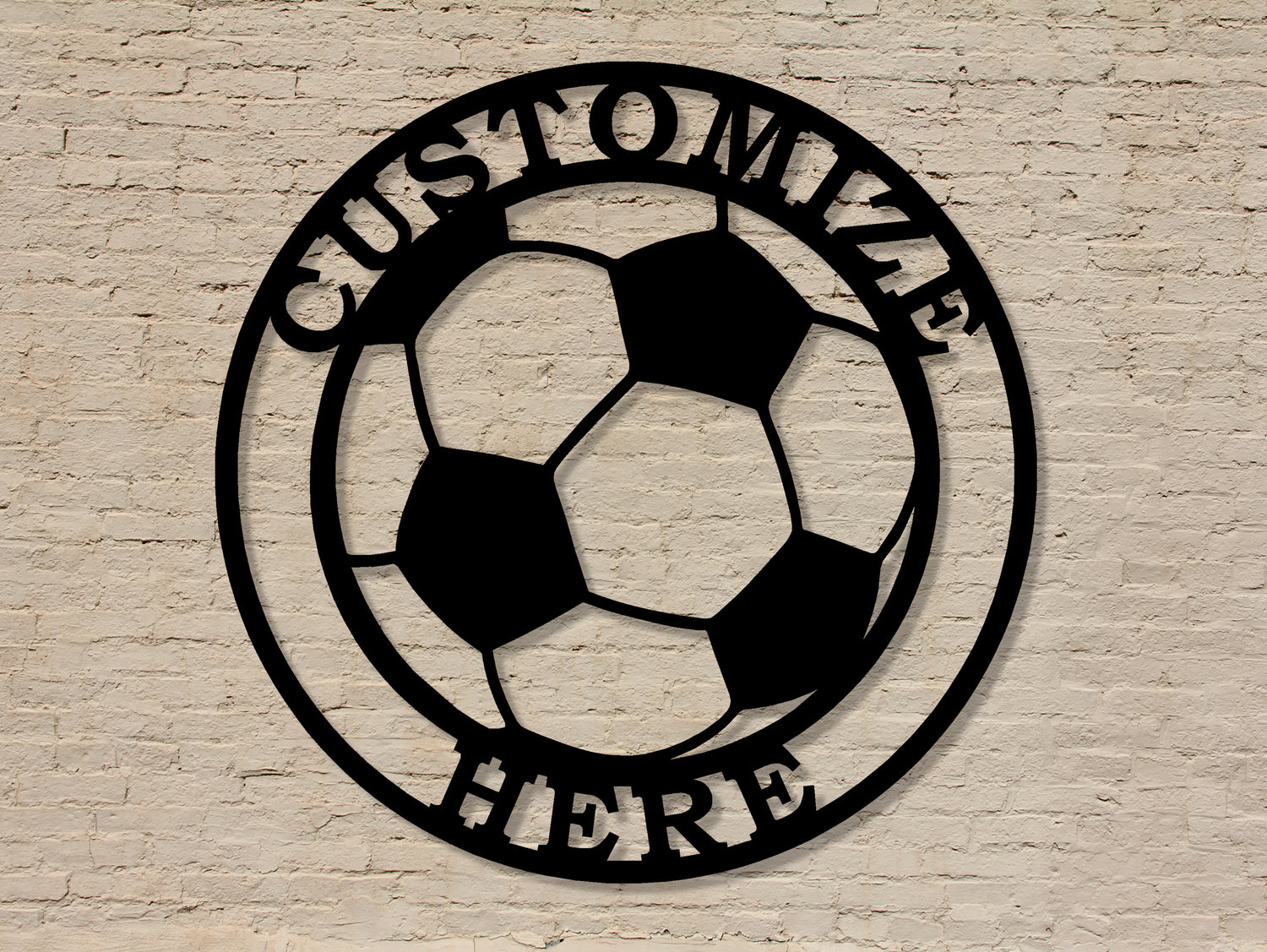 Soccer Ball Personalized Metal Sign -  Two Lines - Madison Iron and Wood