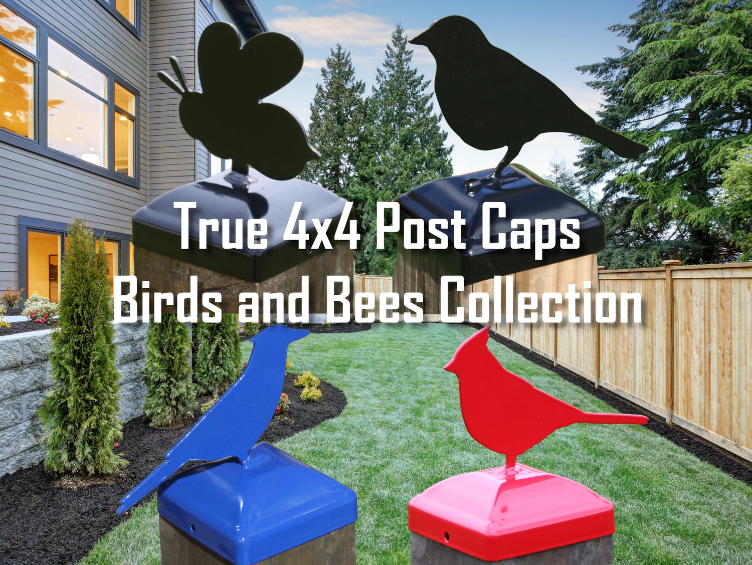True Size 4x4 Post Cap with Birds and the Bees Finial Choice - Madison Iron and Wood