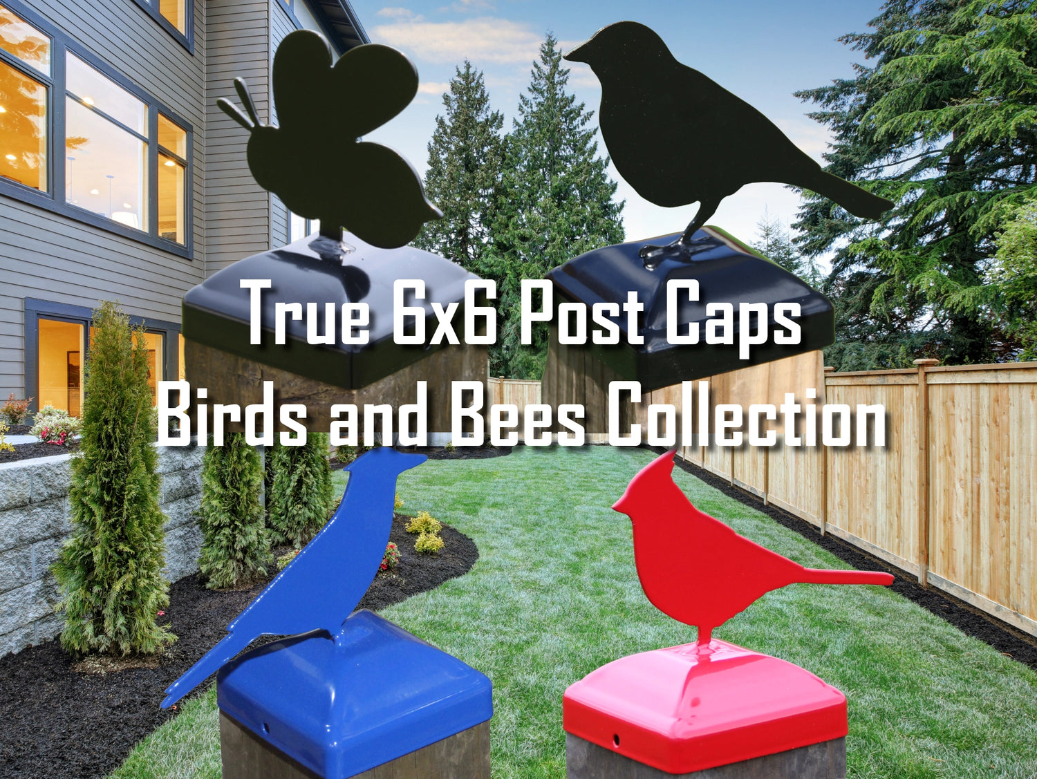 True Size 6x6 Post Cap with Birds and the Bees Finial Choice - Madison Iron and Wood