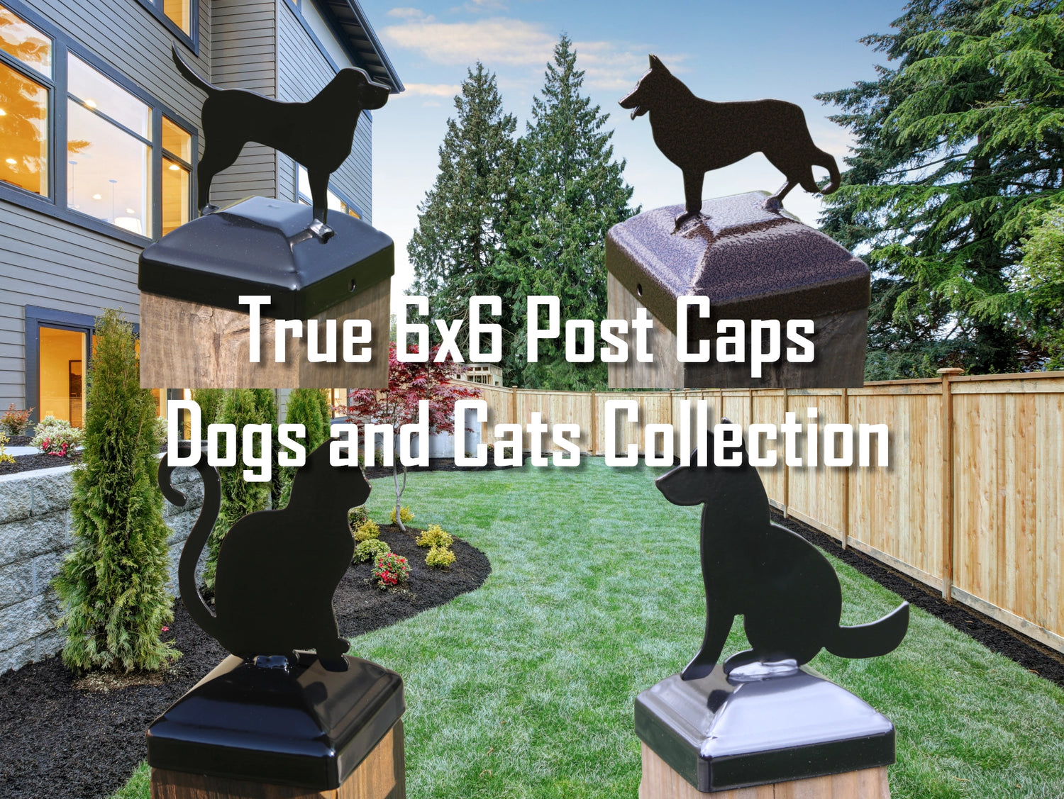 True Size 6x6 Post Cap with Dog or Cat Finial Choice - Madison Iron and Wood