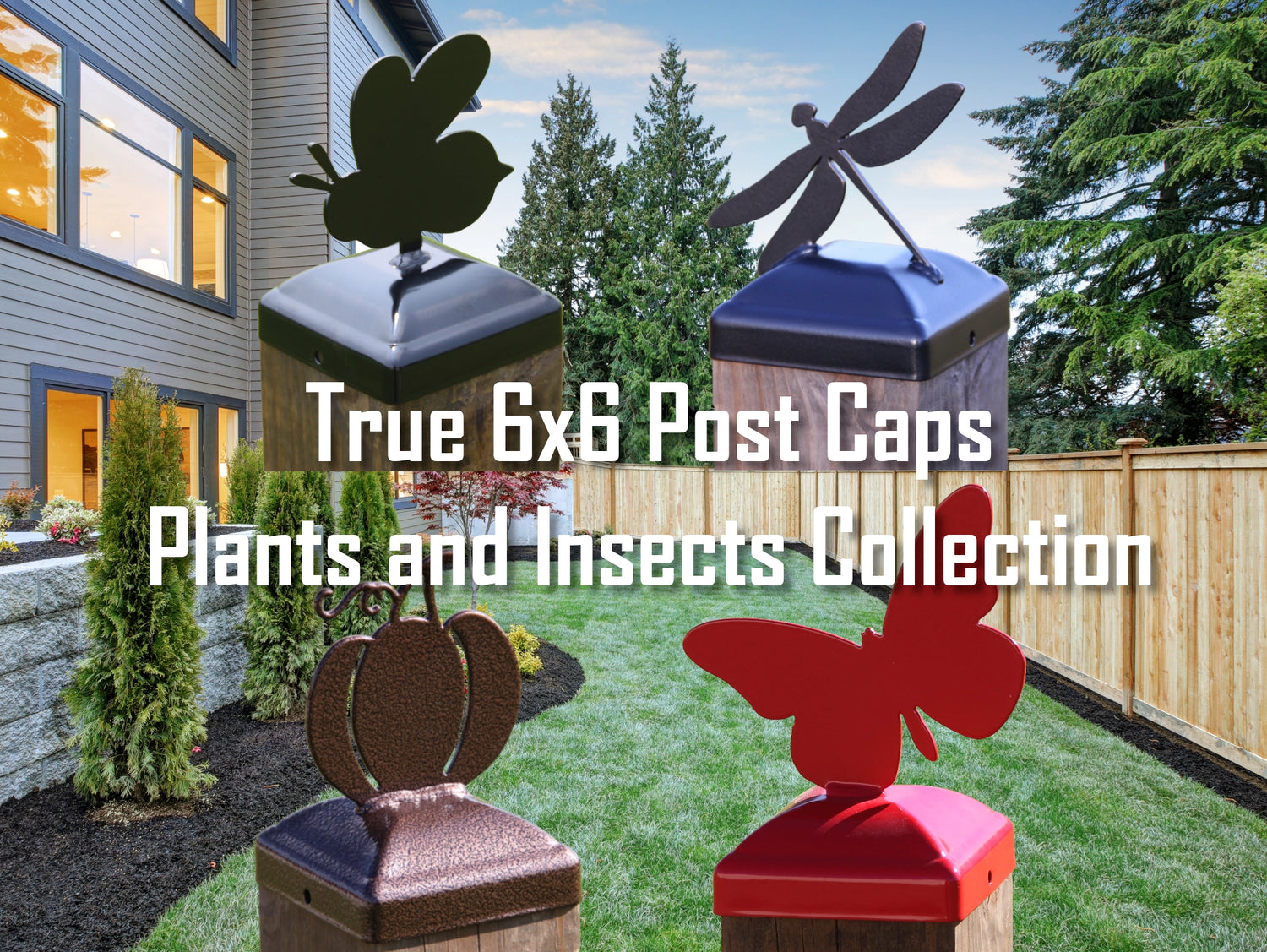 True Size 6x6 Post Cap with Plants and Insects Finial Choice - Madison Iron and Wood