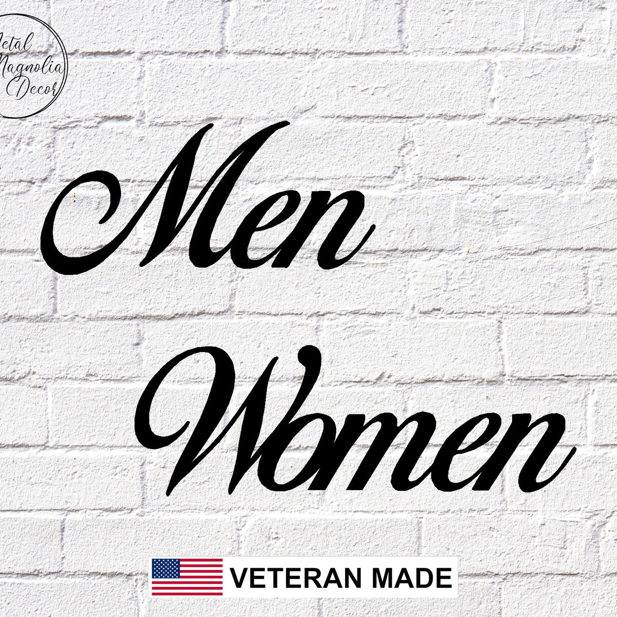 Men Women Cursive Restroom Metal Word Signs
