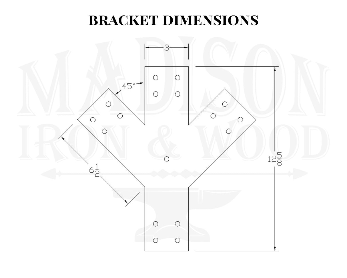 Y Bracket for 4" Post 45 Degree Legs with Center Support - Madison Iron and Wood