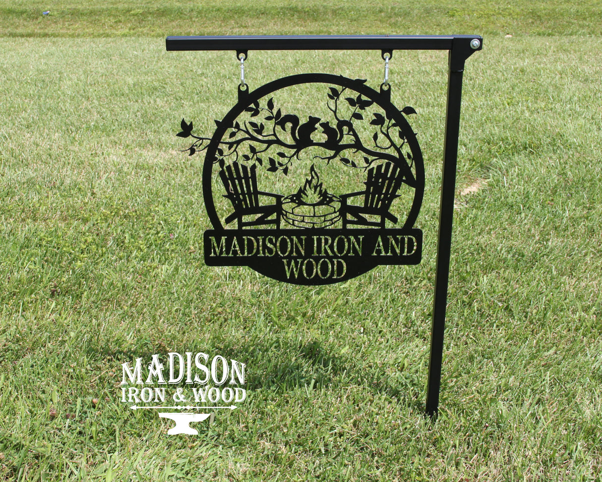 Folding Camp Sign Holder - Heavy-Duty Foldable Travel Stake - Matte Black