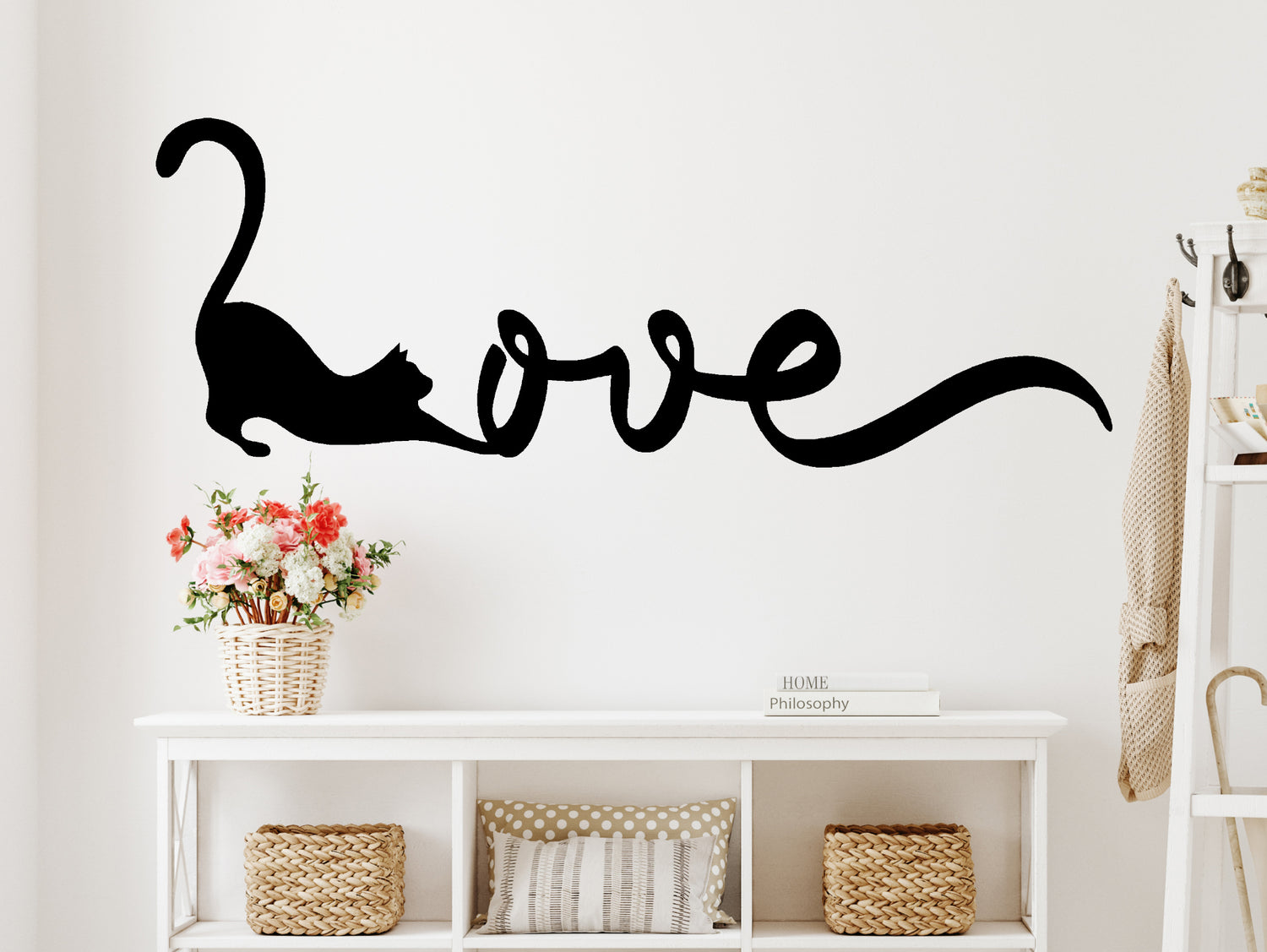 Cat Stretching Love Metal Word Sign - Madison Iron and Wood
