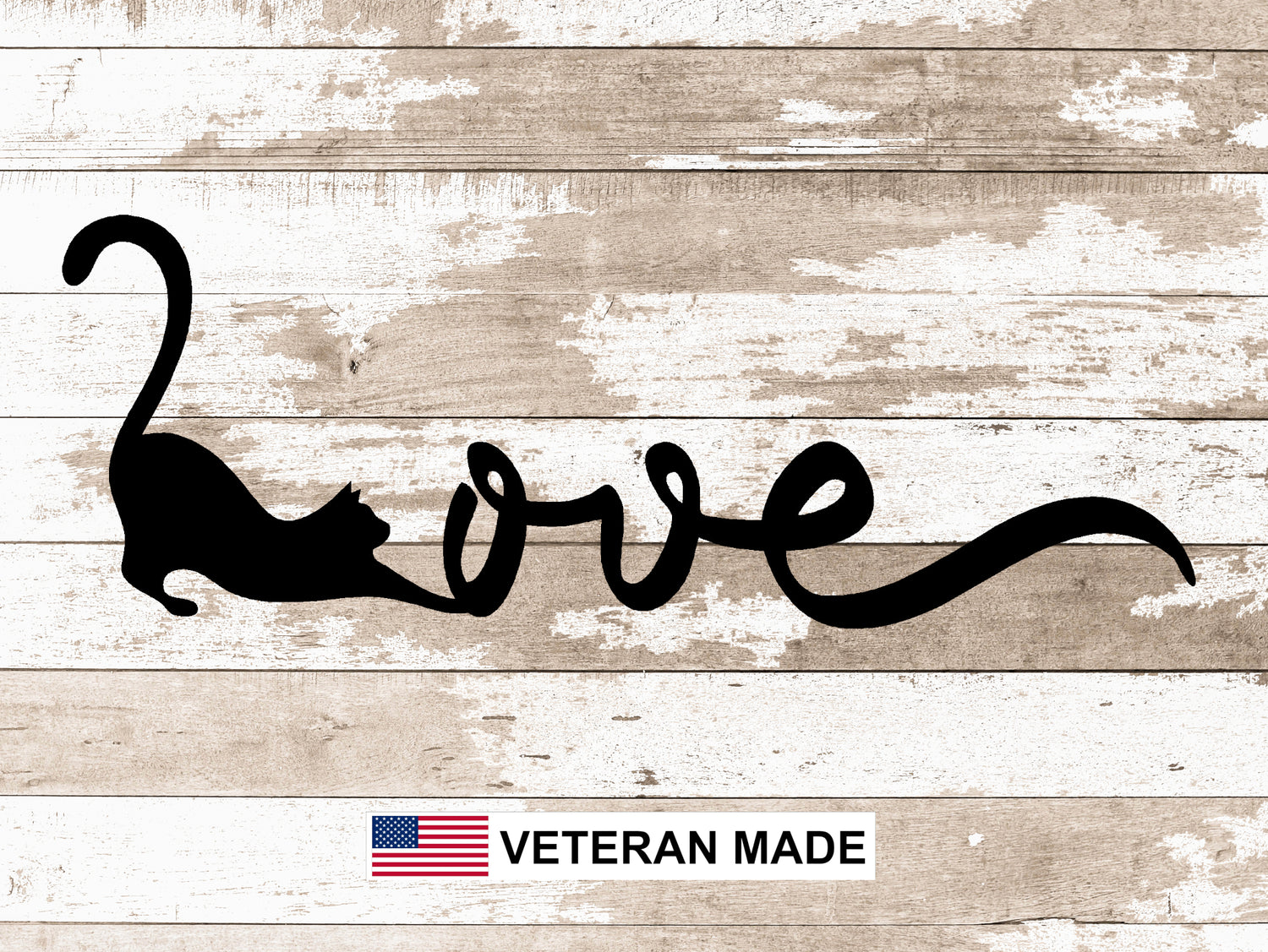 Cat Stretching Love Metal Word Sign - Madison Iron and Wood