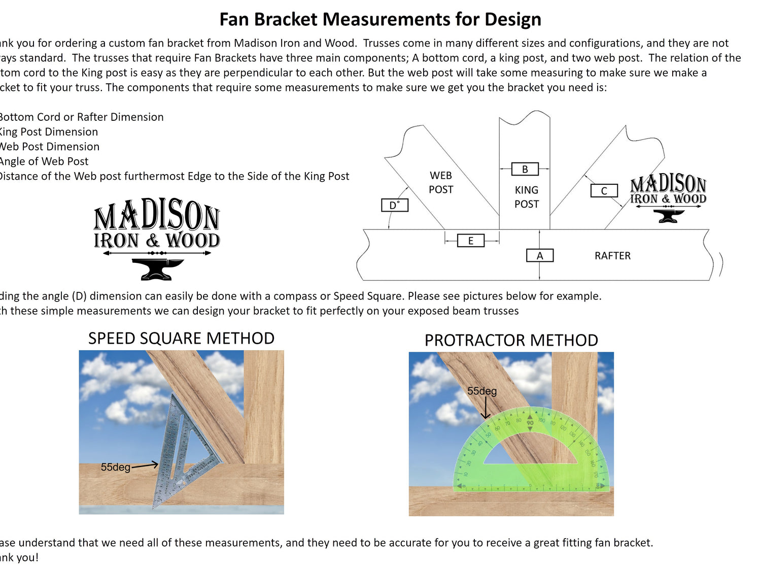 Custom Gable Bracket with Address for Exposed Truss, Offset Bottom Joint - Madison Iron and Wood