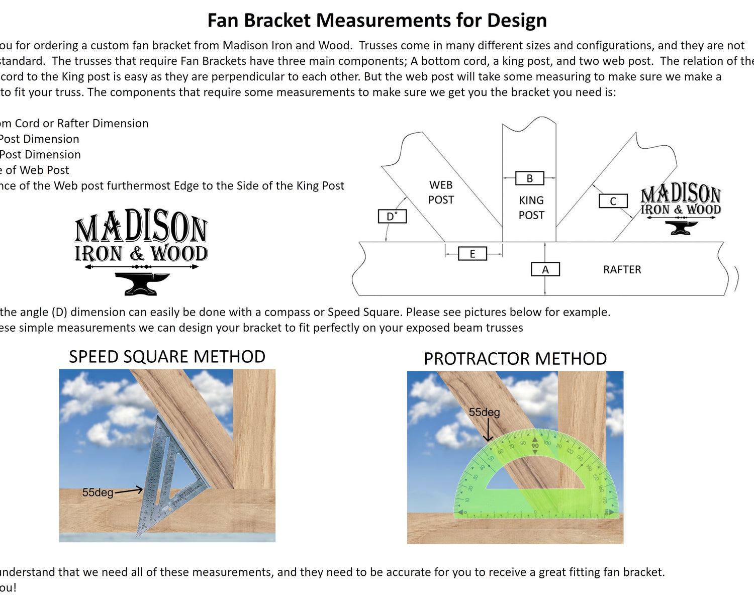 Custom Gable Bracket with Address for Exposed Truss, Offset Bottom Joint - Madison Iron and Wood