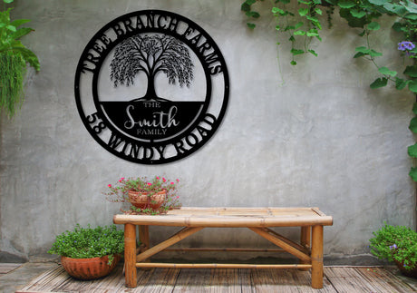 Weeping Willow Personalized Round Metal Sign - 3 Lines