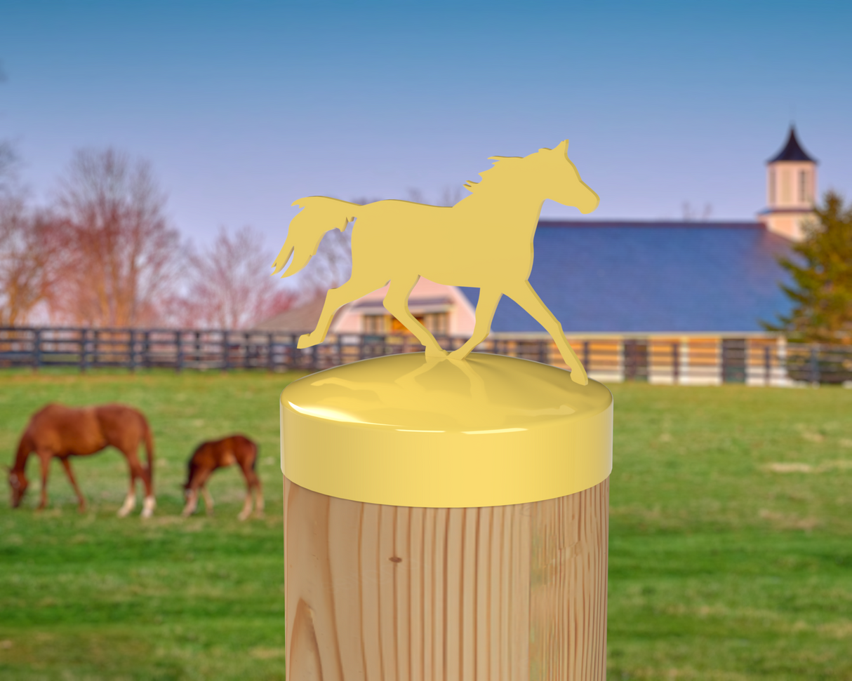 Horse Trotting, Round Post Cap (4x4 Round Post Size) - Madison Iron and Wood