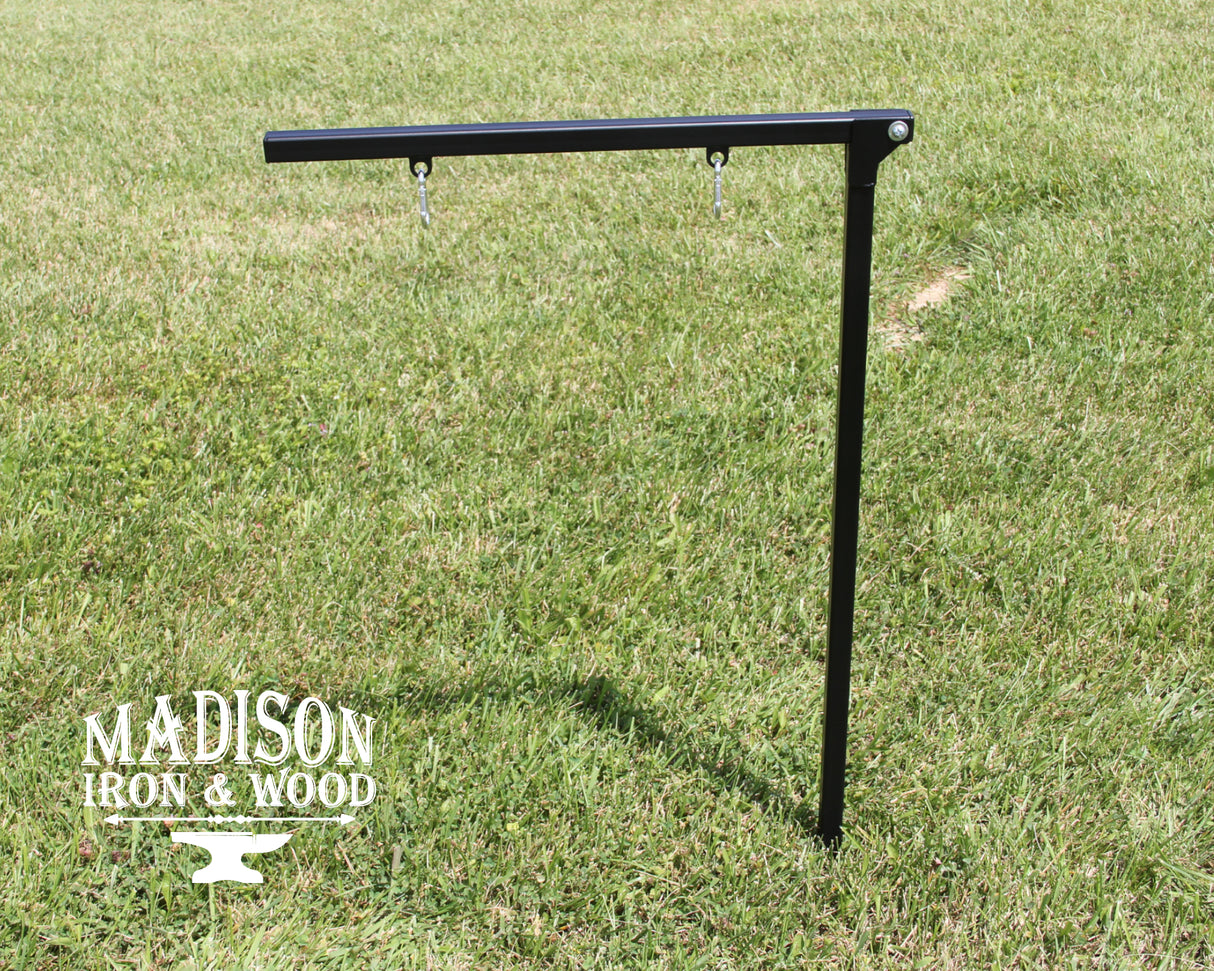 Folding Camp Sign Holder - Heavy-Duty Foldable Travel Stake - Matte Black - Madison Iron and Wood