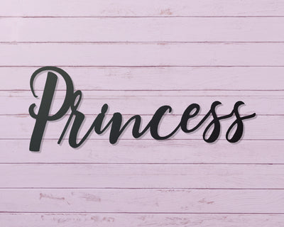 Princess Metal Word Sign - Madison Iron and Wood - Wall Art - metal outdoor decor - Steel deocrations - american made products - veteran owned business products - fencing decorations - fencing supplies - custom wall decorations - personalized wall signs - steel - decorative post caps - steel post caps - metal post caps - brackets - structural brackets - home improvement - easter - easter decorations - easter gift - easter yard decor