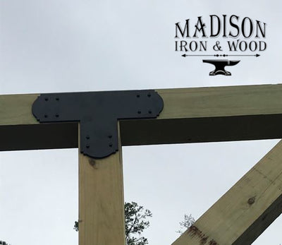 Crowned Brackets for 6x6 Dimensional Lumber - Madison Iron and Wood - Brackets - metal outdoor decor - Steel deocrations - american made products - veteran owned business products - fencing decorations - fencing supplies - custom wall decorations - personalized wall signs - steel - decorative post caps - steel post caps - metal post caps - brackets - structural brackets - home improvement - easter - easter decorations - easter gift - easter yard decor