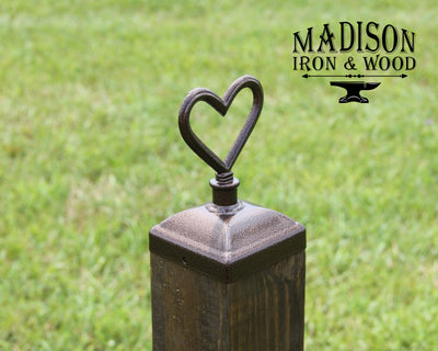 4x4 Heart Post Cap - Madison Iron and Wood - Post Cap - metal outdoor decor - Steel deocrations - american made products - veteran owned business products - fencing decorations - fencing supplies - custom wall decorations - personalized wall signs - steel - decorative post caps - steel post caps - metal post caps - brackets - structural brackets - home improvement - easter - easter decorations - easter gift - easter yard decor