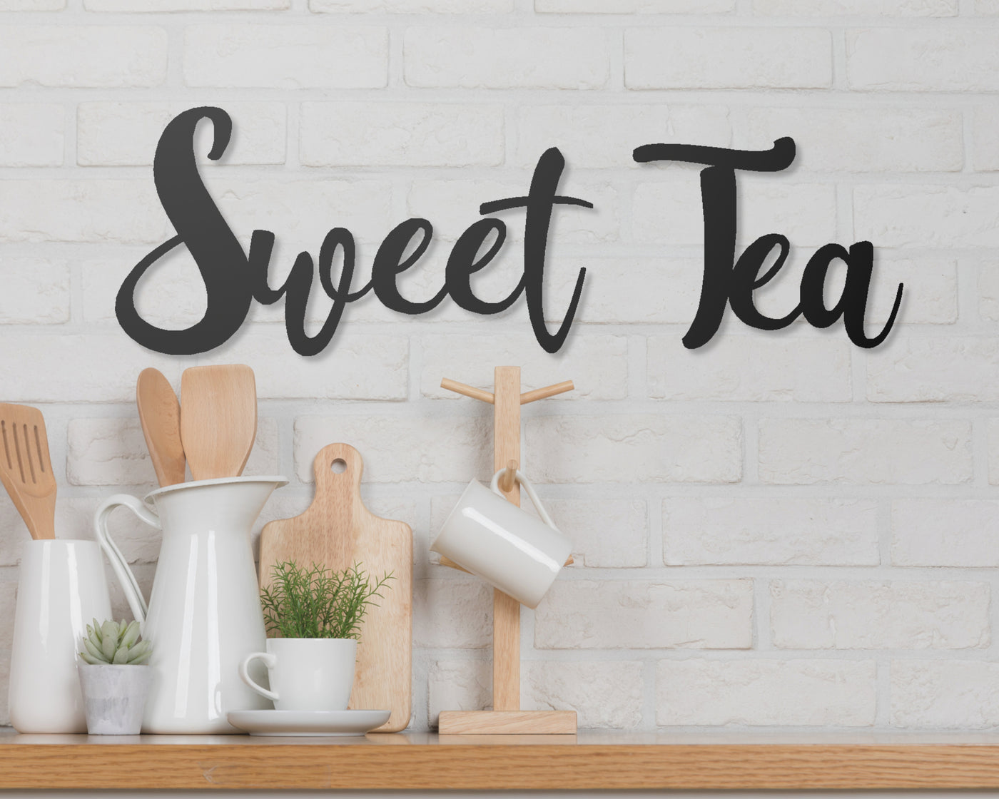 Sweet Tea Metal word sign - Madison Iron and Wood - Metal Word Art - metal outdoor decor - Steel deocrations - american made products - veteran owned business products - fencing decorations - fencing supplies - custom wall decorations - personalized wall signs - steel - decorative post caps - steel post caps - metal post caps - brackets - structural brackets - home improvement - easter - easter decorations - easter gift - easter yard decor
