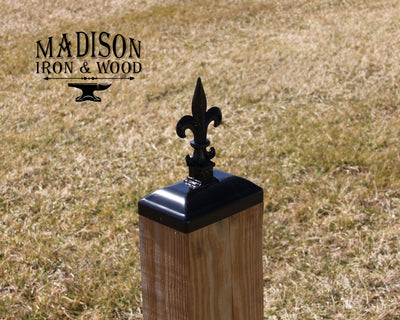 4x6 Fleur-De-Lis Post Cap - Madison Iron and Wood - Post Cap - metal outdoor decor - Steel deocrations - american made products - veteran owned business products - fencing decorations - fencing supplies - custom wall decorations - personalized wall signs - steel - decorative post caps - steel post caps - metal post caps - brackets - structural brackets - home improvement - easter - easter decorations - easter gift - easter yard decor
