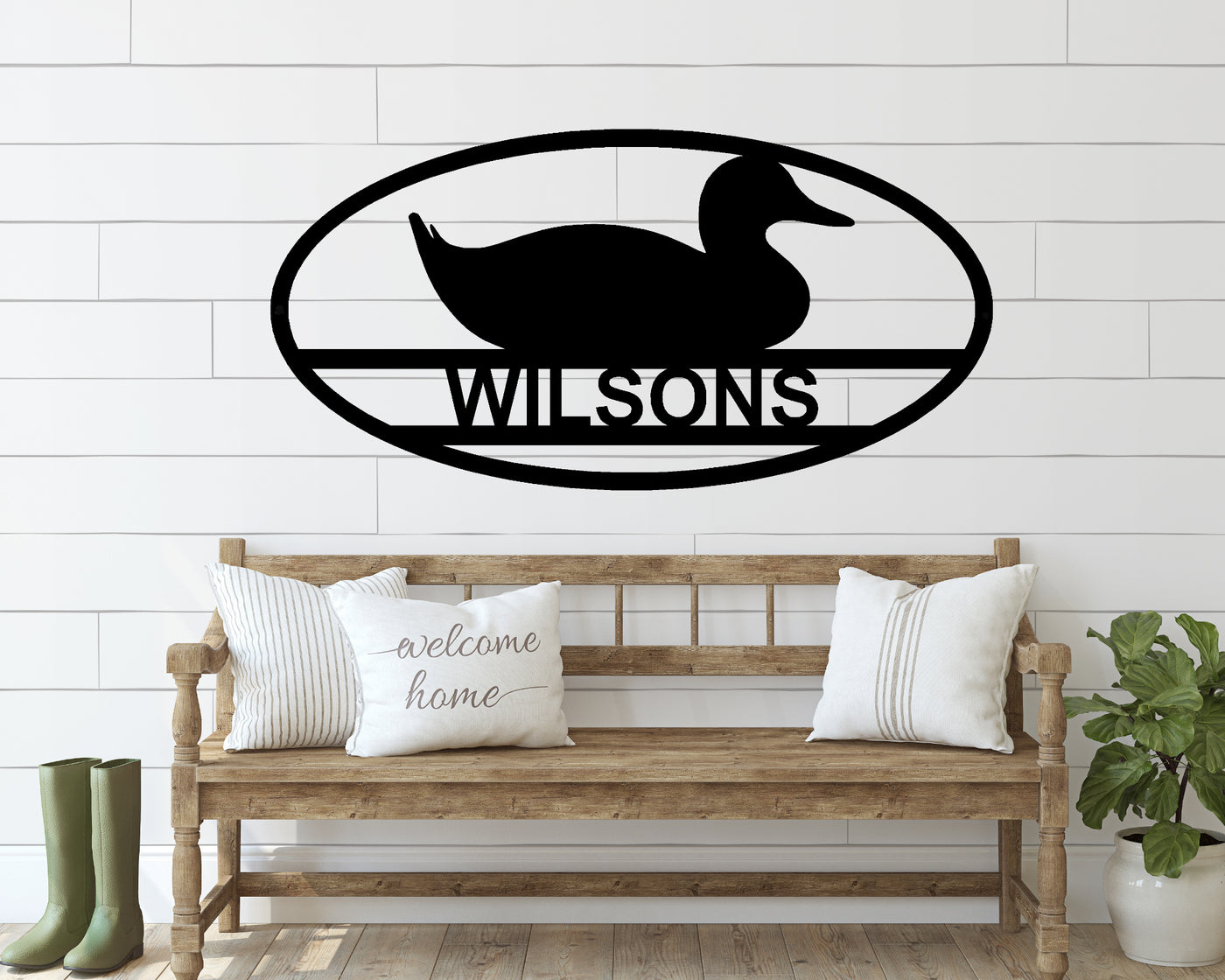Personalized Duck Oval Metal Sign - Madison Iron and Wood - Metal Art - metal outdoor decor - Steel deocrations - american made products - veteran owned business products - fencing decorations - fencing supplies - custom wall decorations - personalized wall signs - steel - decorative post caps - steel post caps - metal post caps - brackets - structural brackets - home improvement - easter - easter decorations - easter gift - easter yard decor