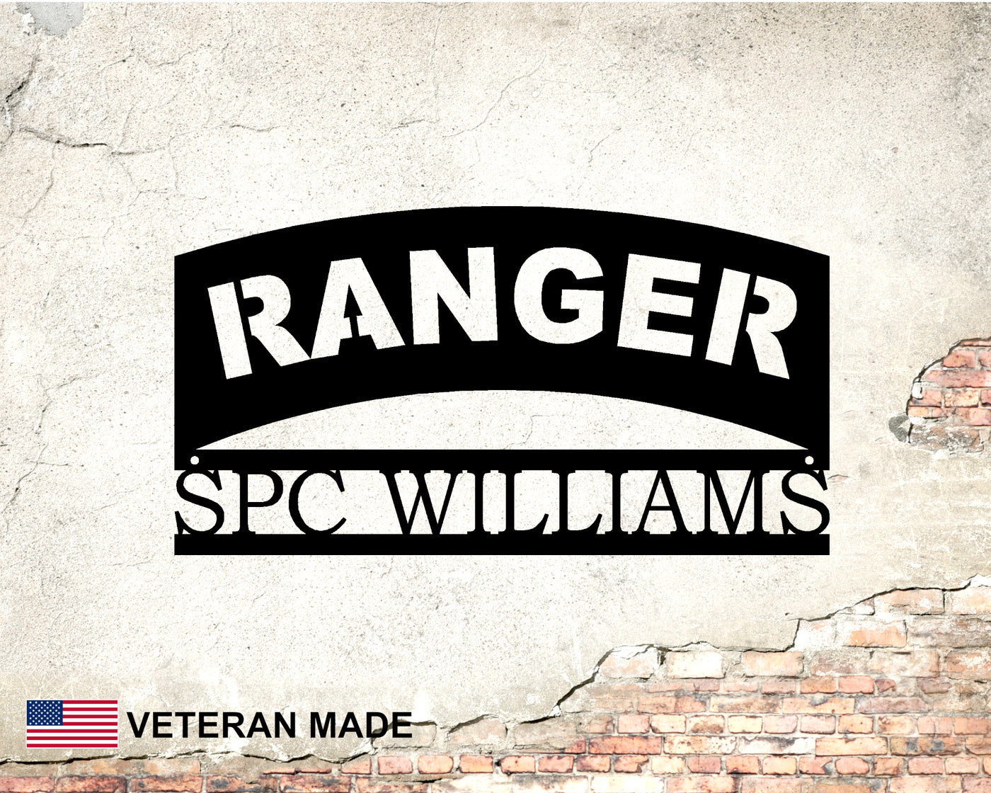 Personalized Ranger Metal Sign with Rank and Name - Madison Iron and Wood - Personalized sign - metal outdoor decor - Steel deocrations - american made products - veteran owned business products - fencing decorations - fencing supplies - custom wall decorations - personalized wall signs - steel - decorative post caps - steel post caps - metal post caps - brackets - structural brackets - home improvement - easter - easter decorations - easter gift - easter yard decor