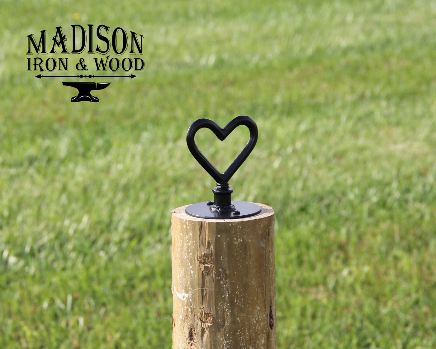 Heart Post Top For Round Wood Fence Post - Madison Iron and Wood - Post Cap - metal outdoor decor - Steel deocrations - american made products - veteran owned business products - fencing decorations - fencing supplies - custom wall decorations - personalized wall signs - steel - decorative post caps - steel post caps - metal post caps - brackets - structural brackets - home improvement - easter - easter decorations - easter gift - easter yard decor