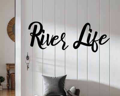River Life Metal Word Sign - Madison Iron and Wood - Wall Art - metal outdoor decor - Steel deocrations - american made products - veteran owned business products - fencing decorations - fencing supplies - custom wall decorations - personalized wall signs - steel - decorative post caps - steel post caps - metal post caps - brackets - structural brackets - home improvement - easter - easter decorations - easter gift - easter yard decor