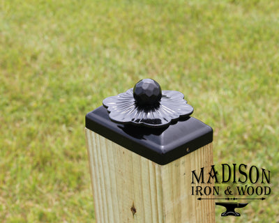 4x6 Flower Rosset Post Cap - Madison Iron and Wood - Post Cap - metal outdoor decor - Steel deocrations - american made products - veteran owned business products - fencing decorations - fencing supplies - custom wall decorations - personalized wall signs - steel - decorative post caps - steel post caps - metal post caps - brackets - structural brackets - home improvement - easter - easter decorations - easter gift - easter yard decor