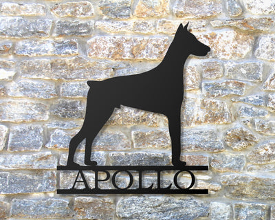 Personalized Doberman Pinscher Metal Sign - Madison Iron and Wood - Personalized sign - metal outdoor decor - Steel deocrations - american made products - veteran owned business products - fencing decorations - fencing supplies - custom wall decorations - personalized wall signs - steel - decorative post caps - steel post caps - metal post caps - brackets - structural brackets - home improvement - easter - easter decorations - easter gift - easter yard decor