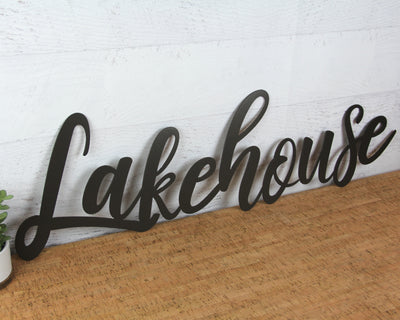 Lakehouse Metal Word Sign - Madison Iron and Wood - Metal Word Art - metal outdoor decor - Steel deocrations - american made products - veteran owned business products - fencing decorations - fencing supplies - custom wall decorations - personalized wall signs - steel - decorative post caps - steel post caps - metal post caps - brackets - structural brackets - home improvement - easter - easter decorations - easter gift - easter yard decor