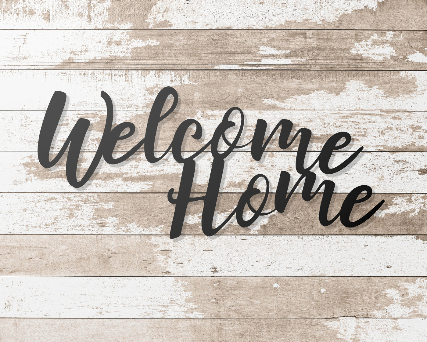 Welcome Home Metal Word Sign - Madison Iron and Wood - Wall Art - metal outdoor decor - Steel deocrations - american made products - veteran owned business products - fencing decorations - fencing supplies - custom wall decorations - personalized wall signs - steel - decorative post caps - steel post caps - metal post caps - brackets - structural brackets - home improvement - easter - easter decorations - easter gift - easter yard decor