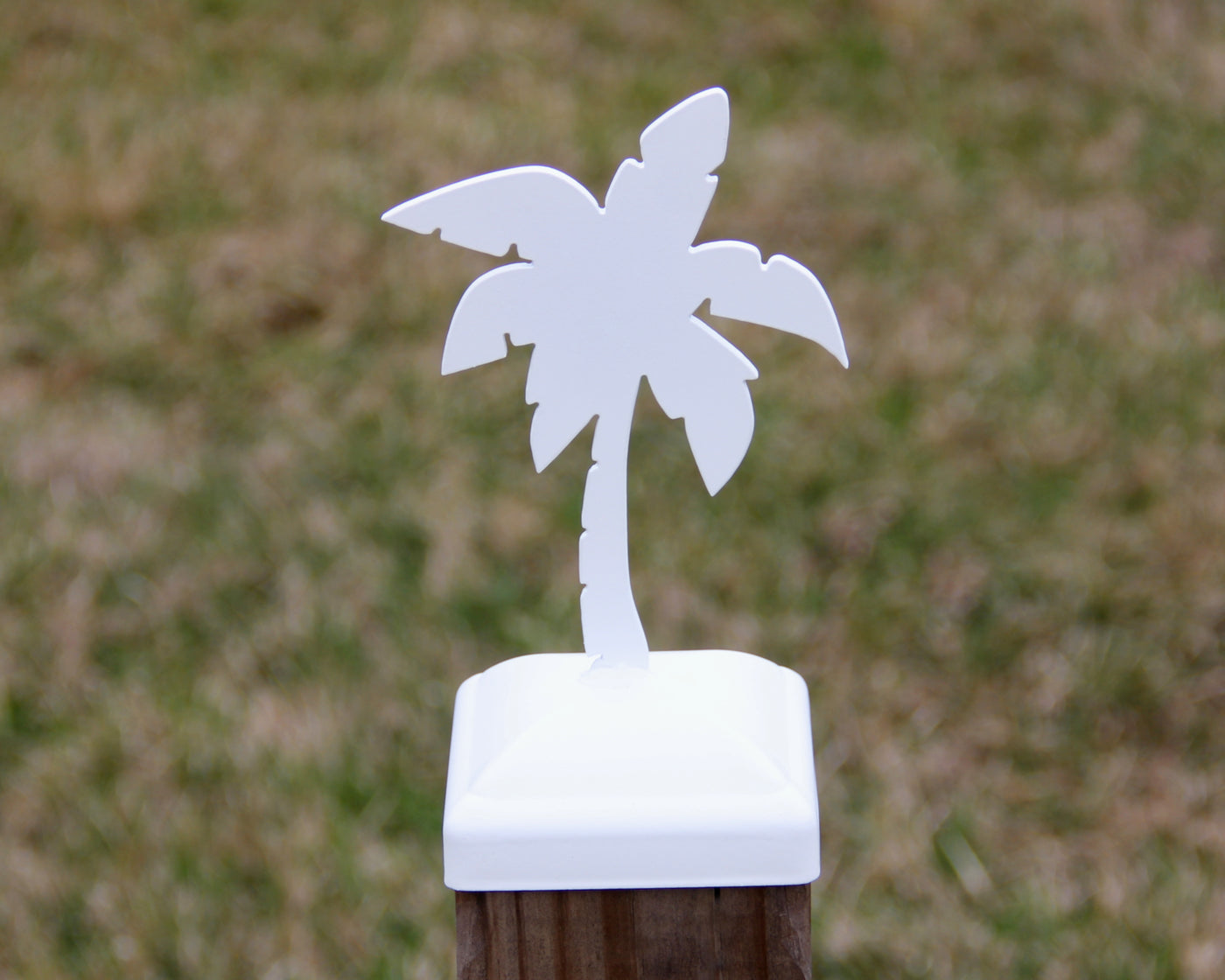 4X4 Palm Tree Post Cap - Madison Iron and Wood - Post Cap - metal outdoor decor - Steel deocrations - american made products - veteran owned business products - fencing decorations - fencing supplies - custom wall decorations - personalized wall signs - steel - decorative post caps - steel post caps - metal post caps - brackets - structural brackets - home improvement - easter - easter decorations - easter gift - easter yard decor