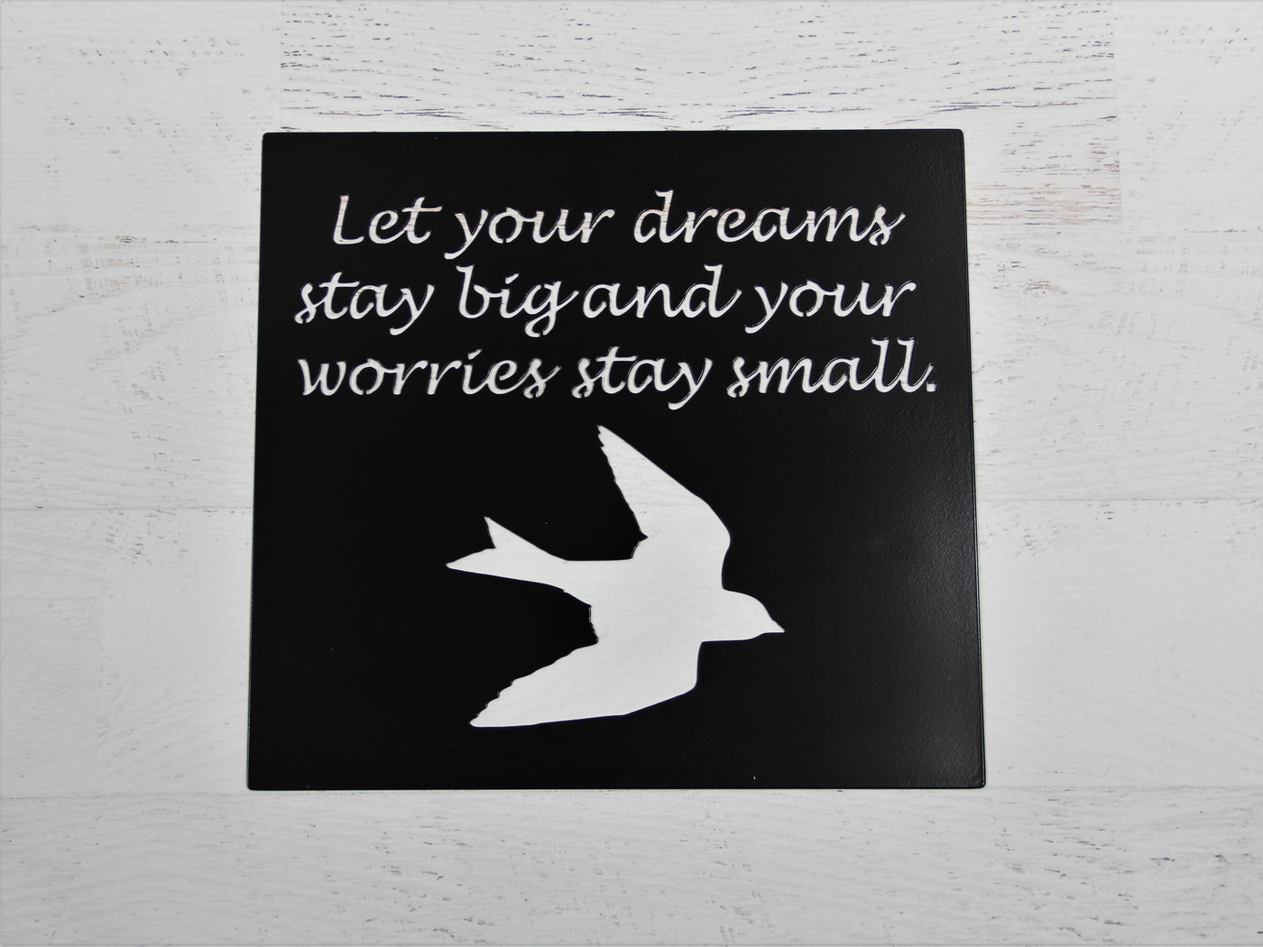 Dreams Stay Big Metal Word Sign - Madison Iron and Wood - Wall Art - metal outdoor decor - Steel deocrations - american made products - veteran owned business products - fencing decorations - fencing supplies - custom wall decorations - personalized wall signs - steel - decorative post caps - steel post caps - metal post caps - brackets - structural brackets - home improvement - easter - easter decorations - easter gift - easter yard decor