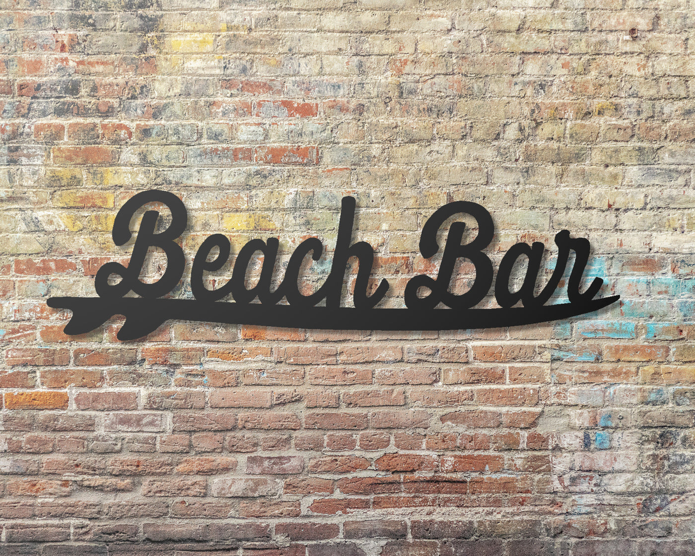 Beach Bar Metal Word Sign - Madison Iron and Wood - Metal Word Art - metal outdoor decor - Steel deocrations - american made products - veteran owned business products - fencing decorations - fencing supplies - custom wall decorations - personalized wall signs - steel - decorative post caps - steel post caps - metal post caps - brackets - structural brackets - home improvement - easter - easter decorations - easter gift - easter yard decor