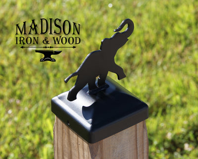 4x4 Elephant Post Cap - Madison Iron and Wood - Post Cap - metal outdoor decor - Steel deocrations - american made products - veteran owned business products - fencing decorations - fencing supplies - custom wall decorations - personalized wall signs - steel - decorative post caps - steel post caps - metal post caps - brackets - structural brackets - home improvement - easter - easter decorations - easter gift - easter yard decor