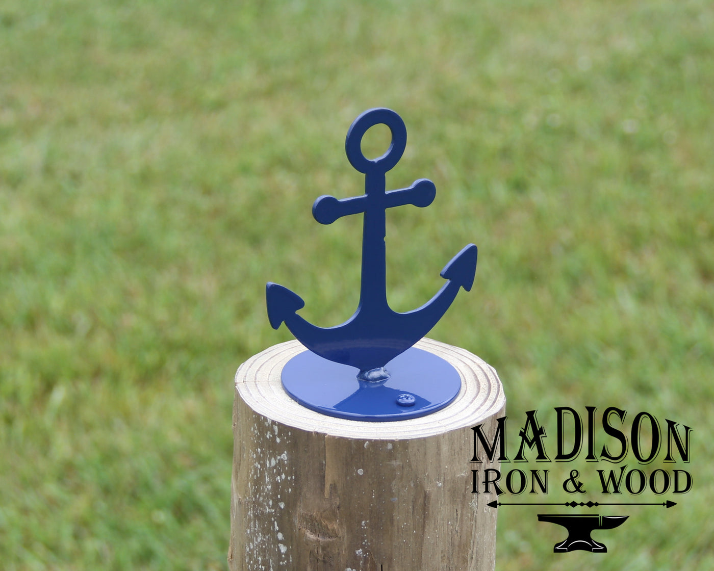 Anchor Post Top For Round Wood Fence Post - Madison Iron and Wood - Post Cap - metal outdoor decor - Steel deocrations - american made products - veteran owned business products - fencing decorations - fencing supplies - custom wall decorations - personalized wall signs - steel - decorative post caps - steel post caps - metal post caps - brackets - structural brackets - home improvement - easter - easter decorations - easter gift - easter yard decor