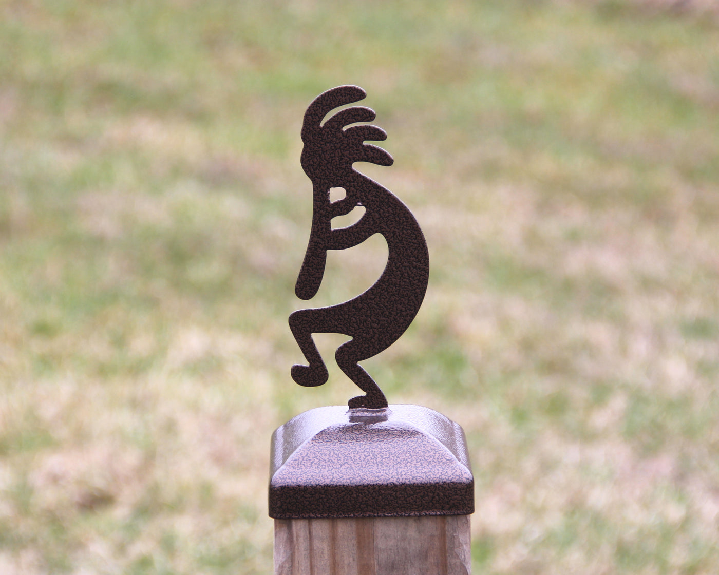 4X4 Kokopelli Post Cap - Madison Iron and Wood - Post Cap - metal outdoor decor - Steel deocrations - american made products - veteran owned business products - fencing decorations - fencing supplies - custom wall decorations - personalized wall signs - steel - decorative post caps - steel post caps - metal post caps - brackets - structural brackets - home improvement - easter - easter decorations - easter gift - easter yard decor