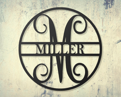 Personalized Vineyard Style Monogram Round Metal Sign with Name - Madison Iron and Wood - Personalized sign - metal outdoor decor - Steel deocrations - american made products - veteran owned business products - fencing decorations - fencing supplies - custom wall decorations - personalized wall signs - steel - decorative post caps - steel post caps - metal post caps - brackets - structural brackets - home improvement - easter - easter decorations - easter gift - easter yard decor