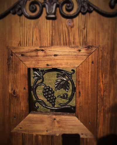 Grape Vine Wrought Iron Window Insert for Wood Gates - Madison Iron and Wood - Gate Window - metal outdoor decor - Steel deocrations - american made products - veteran owned business products - fencing decorations - fencing supplies - custom wall decorations - personalized wall signs - steel - decorative post caps - steel post caps - metal post caps - brackets - structural brackets - home improvement - easter - easter decorations - easter gift - easter yard decor